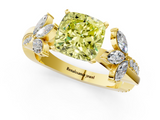 Yellow gold Fancy Yellow Cushion  Diamond Floral Vine Solitaire Engagement Ring_4