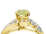Yellow gold Fancy Yellow Cushion  Diamond Halo Ring with Marquise and Pavé Band in Prong Setting_77