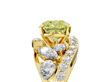 Yellow gold Fancy Yellow Cushion  Diamond Halo Ring with Marquise and Pavé Band in Prong Setting_78