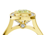 Yellow gold Fancy Yellow Cushion  Diamond Halo Ring with Milgrain Frame and Pavé Band_64