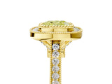 Yellow gold Fancy Yellow Cushion  Diamond Halo Ring with Milgrain Frame and Pavé Band_65