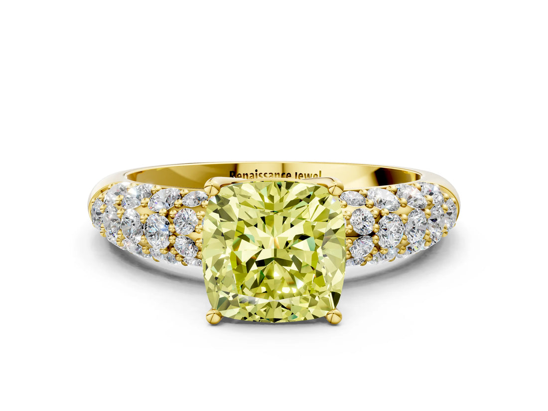 Yellow gold Fancy Yellow Cushion  Diamond Pavé Band Solitaire Ring with Four-Prong Setting_49
