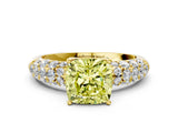Yellow gold Fancy Yellow Cushion  Diamond Pavé Band Solitaire Ring with Four-Prong Setting_49