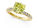 Yellow gold Fancy Yellow Cushion  Diamond Pavé Band Solitaire with Four-Prong Setting_198
