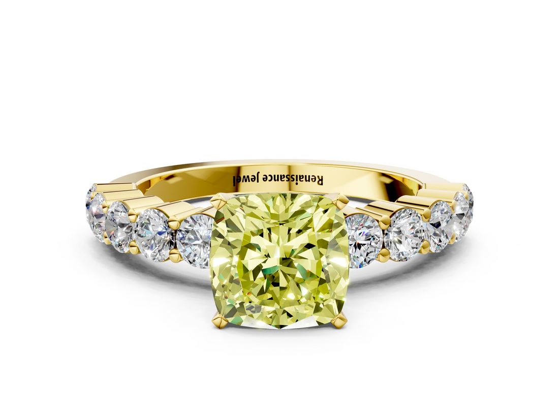 Yellow gold Fancy Yellow Cushion  Diamond Pavé Band Solitaire with Four-Prong Setting_3