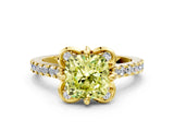 Yellow gold Fancy Yellow Cushion  Diamond Pave Band with Floral Prong Setting_27
