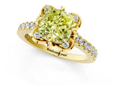 Yellow gold Fancy Yellow Cushion  Diamond Pave Band with Floral Prong Setting_28