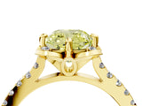 Yellow gold Fancy Yellow Cushion  Diamond Pave Band with Floral Prong Setting_31