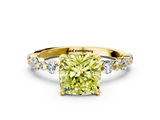 Yellow gold Fancy Yellow Cushion  Diamond Prong Set Engagement Ring with Pave Band_187
