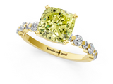 Yellow gold Fancy Yellow Cushion  Diamond Prong Set Engagement Ring with Pave Band_188