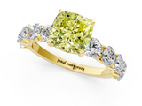 Yellow gold Fancy Yellow Cushion  Diamond Prong Setting with Side Stones on a Pave Band_118