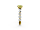 Yellow gold Fancy Yellow Cushion  Diamond Prong Setting with Side Stones on a Pave Band_119