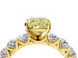 Yellow gold Fancy Yellow Cushion  Diamond Prong Setting with Side Stones on a Pave Band_121