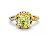 Yellow gold Fancy Yellow Cushion  Diamond Solitaire Ring with Shared Prong Pavé Band_66