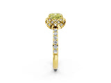 Yellow gold Fancy Yellow Cushion  Diamond Solitaire Ring with Shared Prong Pavé Band_68