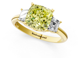 Yellow gold Fancy Yellow Cushion  Diamond Three-Stone Ring with Trapezoid Side Stones and Prong Setting_35