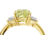 Yellow gold Fancy Yellow Cushion  Diamond Three-Stone Ring with Trapezoid Side Stones and Prong Setting_38