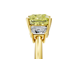 Yellow gold Fancy Yellow Cushion  Diamond Three-Stone Ring with Trapezoid Side Stones and Prong Setting_39