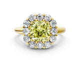 Yellow gold Fancy Yellow Cushion  Halo Cluster Diamond Engagement Ring with Prong Setting and Polished Band_45