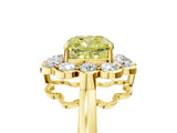 Yellow gold Fancy Yellow Cushion  Halo Cluster Diamond Engagement Ring with Solitaire Band and Prong Setting_54