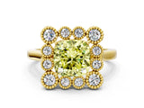 Yellow gold Fancy Yellow Cushion  Halo Diamond Cluster Engagement Ring with Milgrain Bezel Setting and Solitaire Band_105