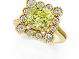 Yellow gold Fancy Yellow Cushion  Halo Diamond Cluster Engagement Ring with Milgrain Bezel Setting and Solitaire Band_106