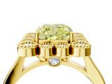 Yellow gold Fancy Yellow Cushion  Halo Diamond Cluster Engagement Ring with Milgrain Bezel Setting and Solitaire Band_109