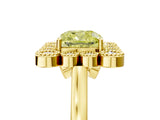 Yellow gold Fancy Yellow Cushion  Halo Diamond Cluster Engagement Ring with Milgrain Bezel Setting and Solitaire Band_110