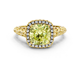 Yellow gold Fancy Yellow Cushion  Halo Diamond Engagement Ring with Intricate Filigree Band and Four-Prong Setting_37