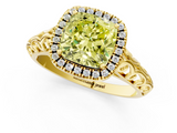 Yellow gold Fancy Yellow Cushion  Halo Diamond Engagement Ring with Intricate Filigree Band and Four-Prong Setting_38