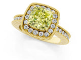 Yellow gold Fancy Yellow Cushion  Halo Diamond Engagement Ring with Milgrain Pave Band and Four-Prong Setting_13