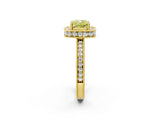 Yellow gold Fancy Yellow Cushion  Halo Diamond Engagement Ring with Milgrain Pave Band and Four-Prong Setting_14