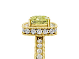 Yellow gold Fancy Yellow Cushion  Halo Diamond Engagement Ring with Milgrain Pave Band and Four-Prong Setting_17
