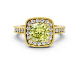 Yellow gold Fancy Yellow Cushion  Halo Diamond Engagement Ring with Milgrain Pave Band and Four-Prong Setting_171