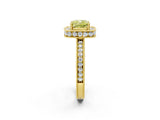Yellow gold Fancy Yellow Cushion  Halo Diamond Engagement Ring with Milgrain Pave Band and Four-Prong Setting_173