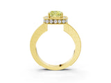 Yellow gold Fancy Yellow Cushion  Halo Diamond Engagement Ring with Milgrain Pave Band and Four-Prong Setting_174