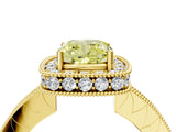 Yellow gold Fancy Yellow Cushion  Halo Diamond Engagement Ring with Milgrain Pave Band and Four-Prong Setting_175