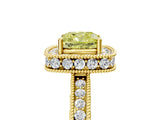 Yellow gold Fancy Yellow Cushion  Halo Diamond Engagement Ring with Milgrain Pave Band and Four-Prong Setting_176