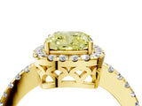 Yellow gold Fancy Yellow Cushion  Halo Diamond Engagement Ring with Pavé Band and Four-Prong Setting_79