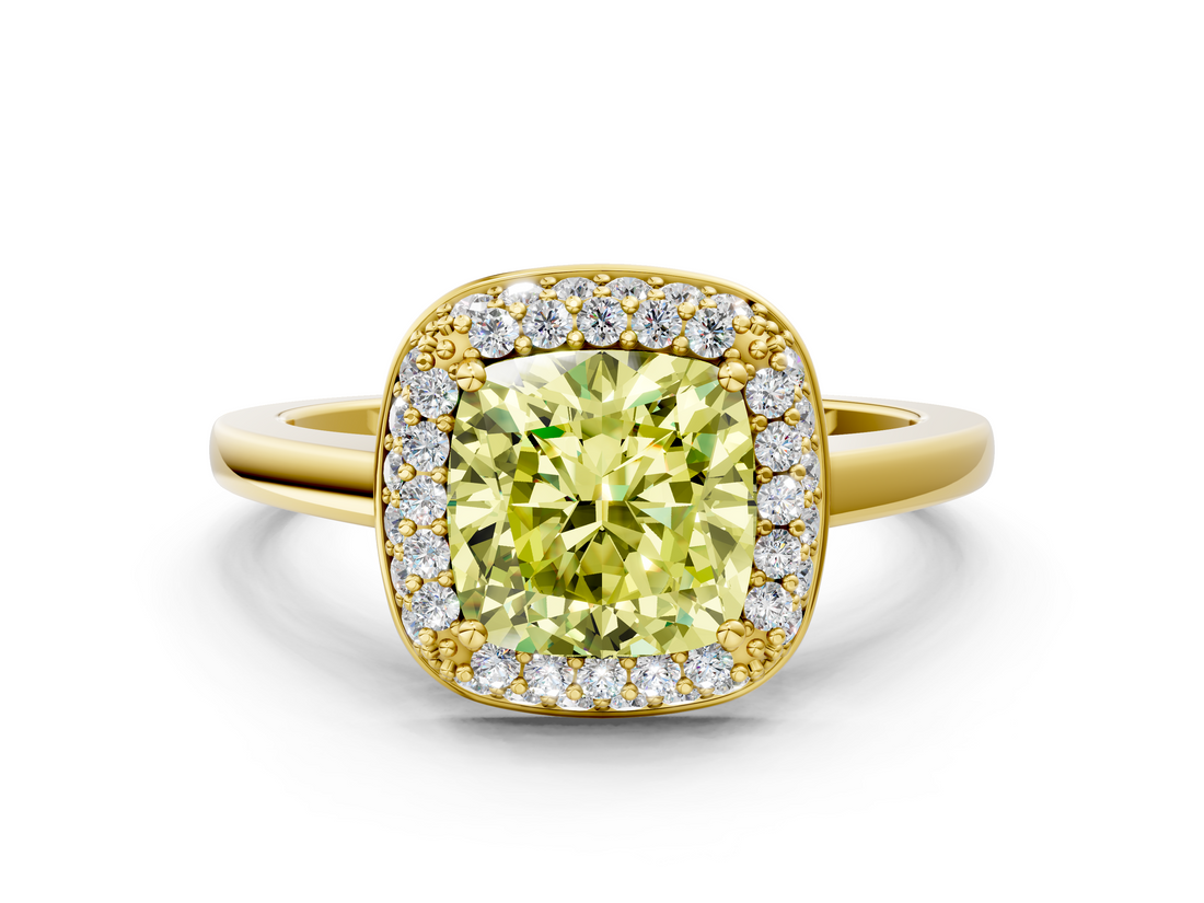 Yellow gold Fancy Yellow Cushion  Halo Diamond Engagement Ring with Solitaire Band and Four-Prong Setting_20