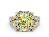 Yellow gold Fancy Yellow Cushion  Halo Diamond Engagement Ring with Split Shank and Four-Prong Setting