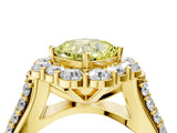 Yellow gold Fancy Yellow Cushion  Halo Diamond Engagement Ring with Split Shank and Prong Setting_69