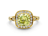 Yellow gold Fancy Yellow Cushion  Halo Diamond Engagement Ring with Twisted Band and Four-Prong Setting 1