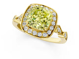 Yellow gold Fancy Yellow Cushion  Halo Diamond Engagement Ring with Twisted Band and Four-Prong Setting 2