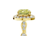 Yellow gold Fancy Yellow Cushion  Halo Diamond Engagement Ring with Twisted Band and Four-Prong Setting
