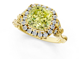 Yellow gold Fancy Yellow Cushion  Halo Diamond Engagement Ring with Vintage-Inspired Band and Four-Prong Setting_4