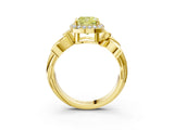 Yellow gold Fancy Yellow Cushion  Halo Diamond Floral Band with Four-Prong Setting_58