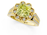 Yellow gold Fancy Yellow Cushion  Halo Diamond Floral Split Shank Engagement Ring 1