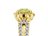 Yellow gold Fancy Yellow Cushion  Halo Diamond Floral Split Shank Engagement Ring 5