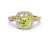 Yellow gold Fancy Yellow Cushion  Halo Diamond Pavé Band Ring with Prong Setting_20